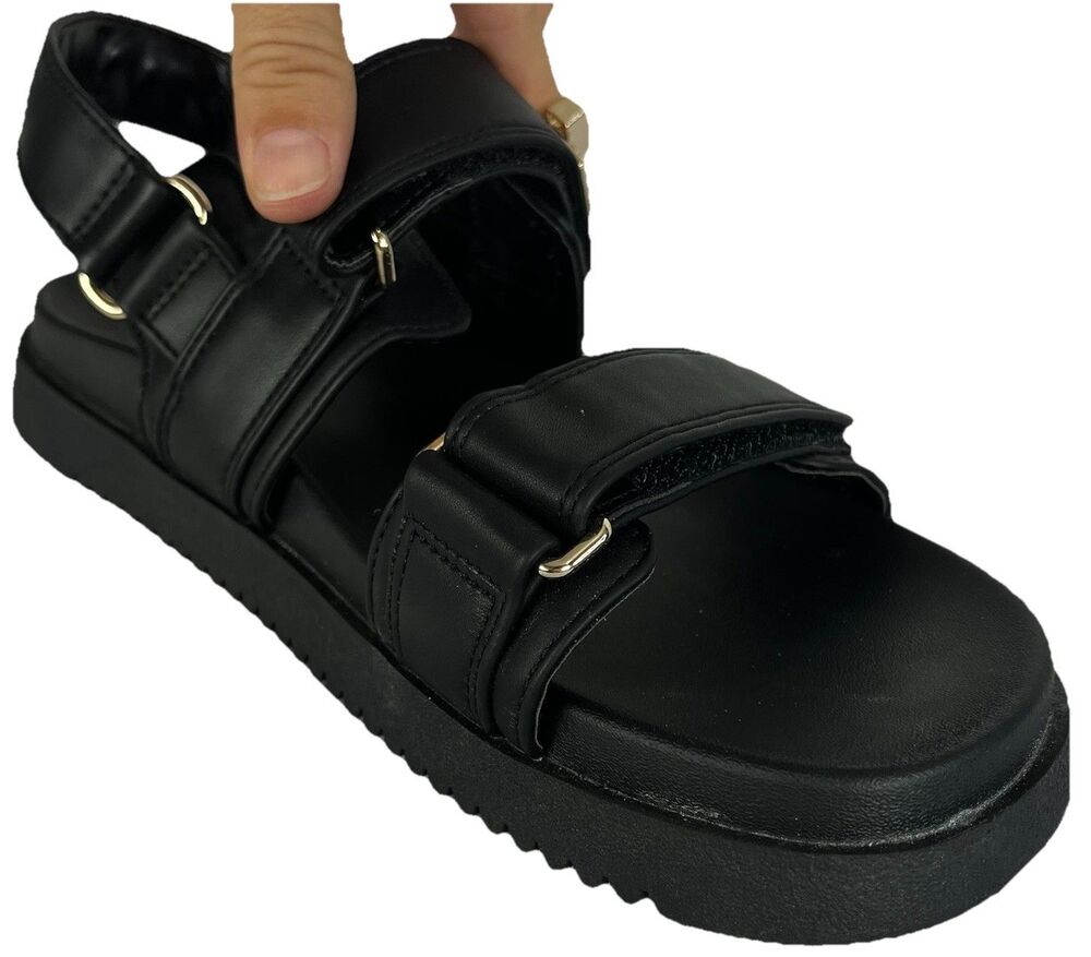 Women Black Platform Sandals Double Strap Gold Buckle Casual Comfort Size 81/2 - Picture 8 of 15